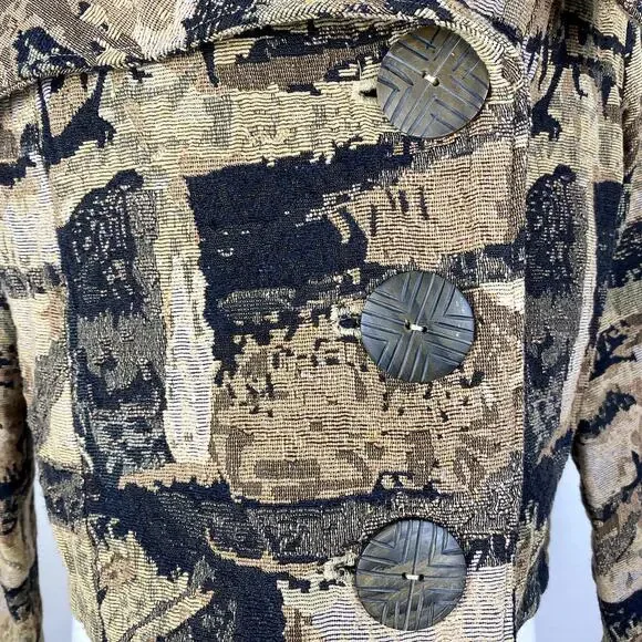 Tribal Boho Geometric Earthy Rustic Print Oversized Cowl Collar Blazer Jacket - Picture 3 of 7